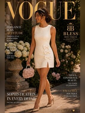 MABLE Ivory Bouclé Tweed Mini Dress | Triple Bow Detail | Bridal Shower | Size M